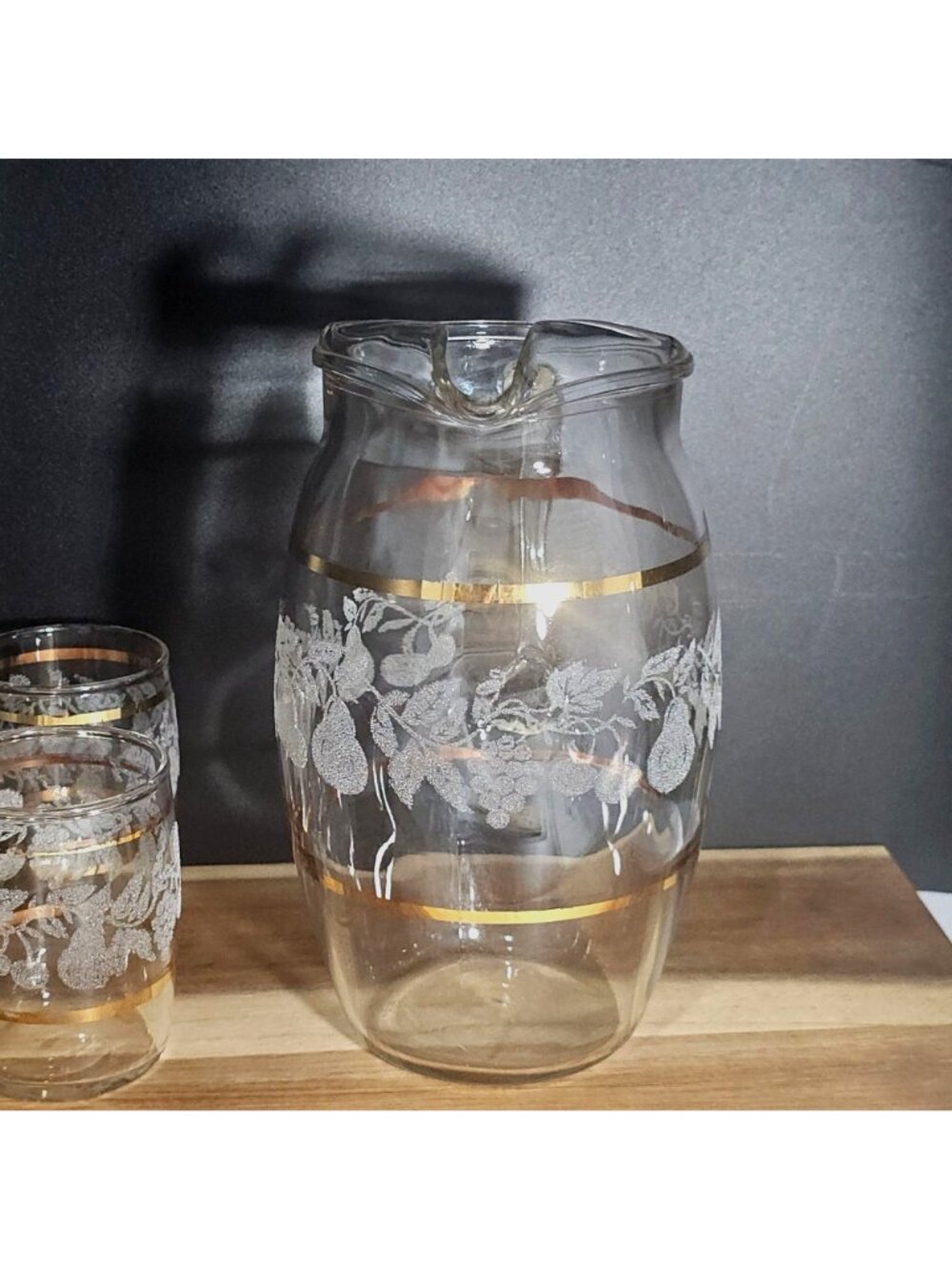 Bartlett Collins Golden Fruit Glassware Set 1947 vtg juice cocktail pitcher - Picture 6 of 8